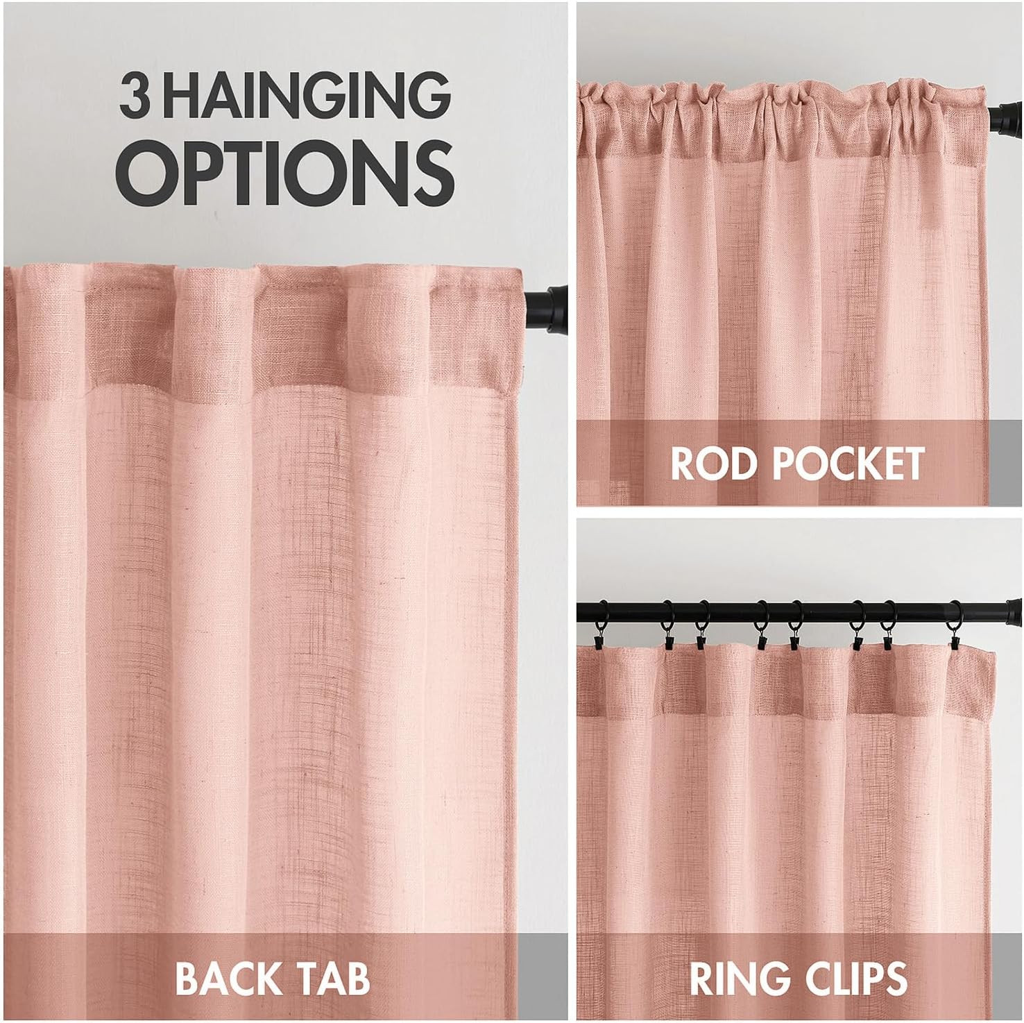 MIULEE Blush Pink Linen Curtains 84 Inch Length 2 Panels for Bedroom, Soft Thick