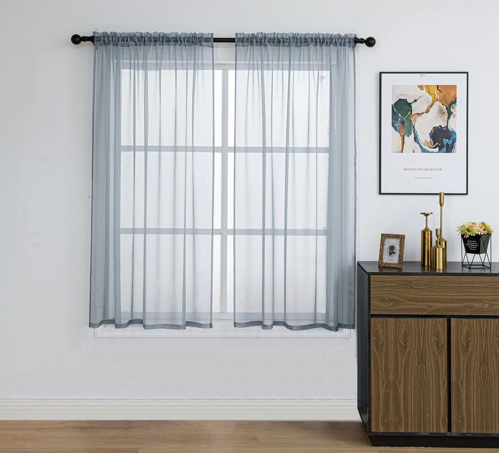 Sheer Curtains 45 inch Length,Voile Short 52″W x 45″L (Pack of 2) Blue Haze