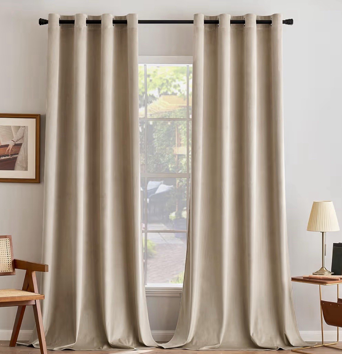 Camel Beige Velvet Curtains, 2 panels, 52×108
