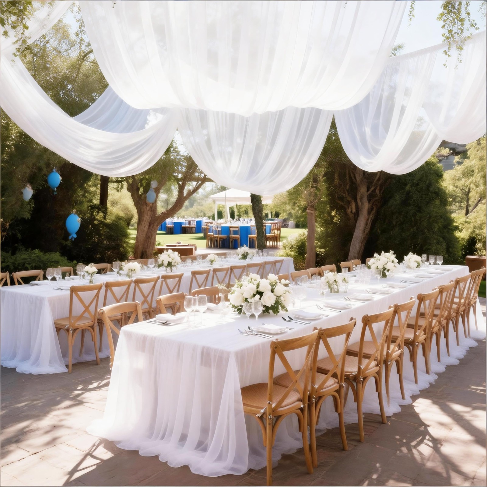 White Chiffon Ceiling Drapes – 2 Panels, 5ft x 20ft Sheer Fabric for Wedding Dec