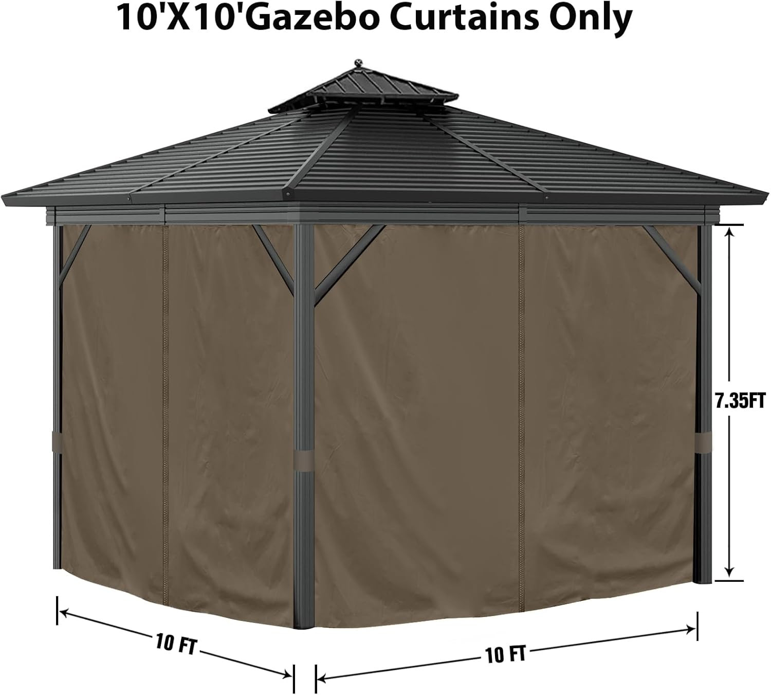 Waterproof 10’X10′ Gazebo Curtains with Zipper – 4 Panels, Brown