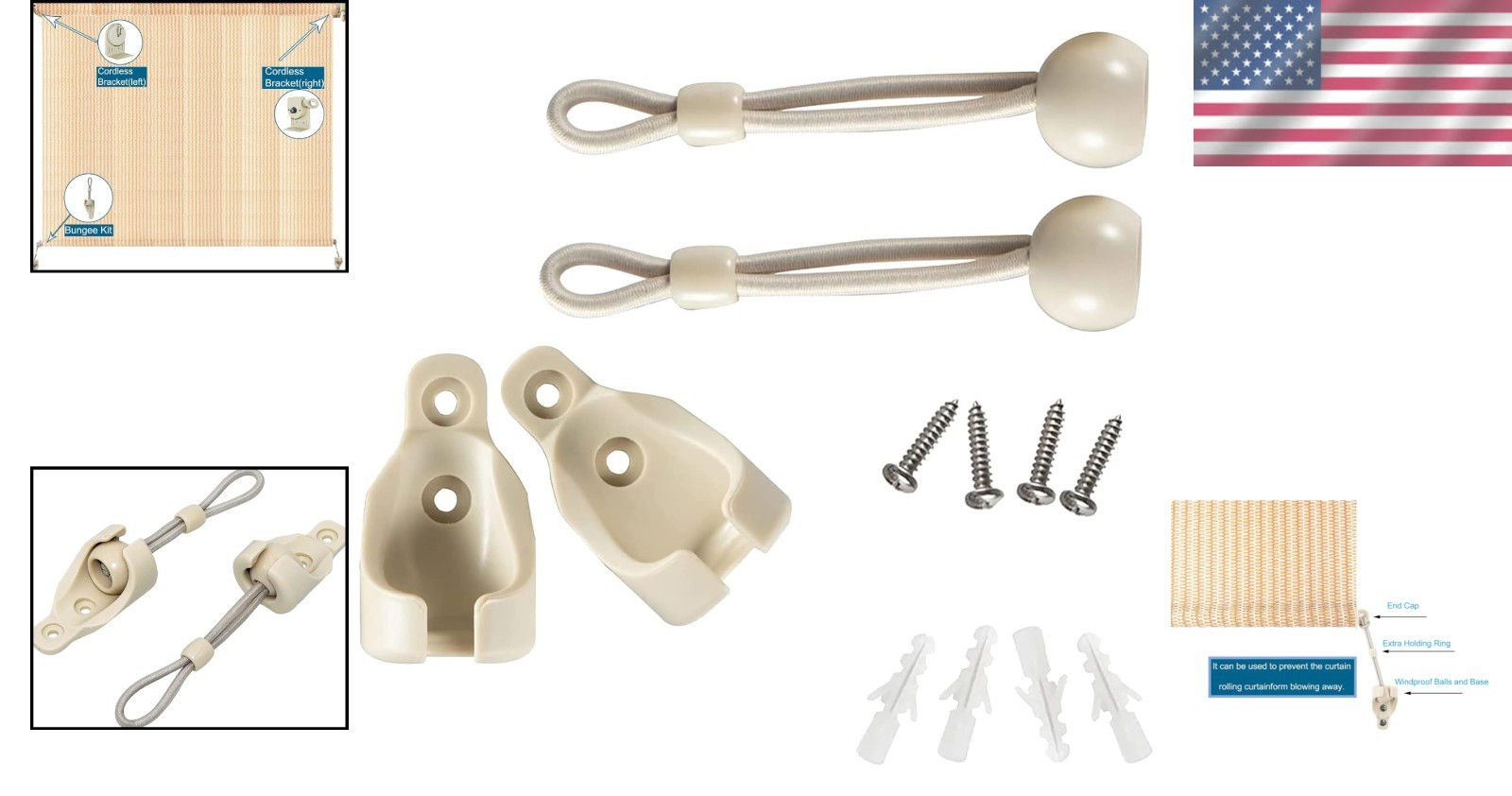 Easy Install Beige Bungee Kit – Universal Shade Solution for Homes & Outdoors