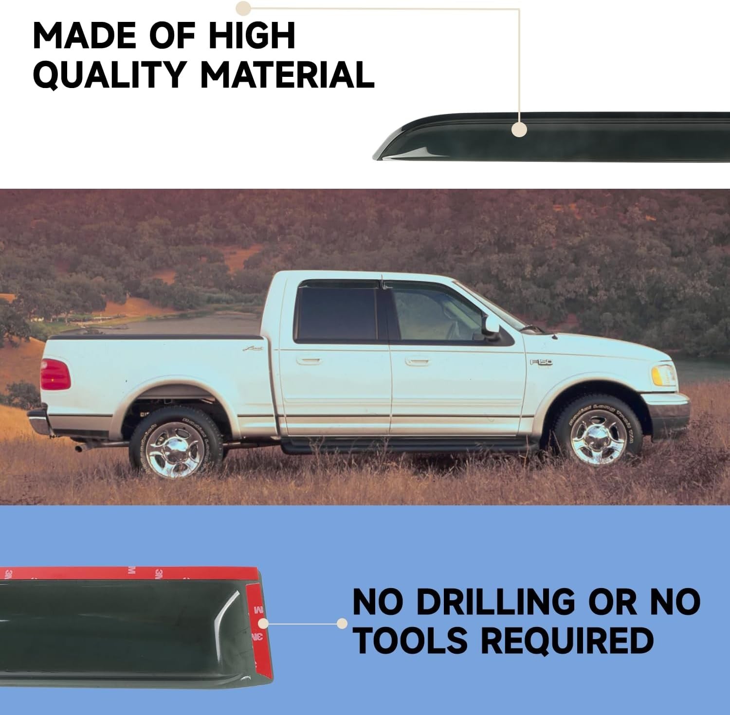 4PCS Window Rain Guards Shield Fit for 2001-2003 Ford F150 SuperCrew Cab, Out