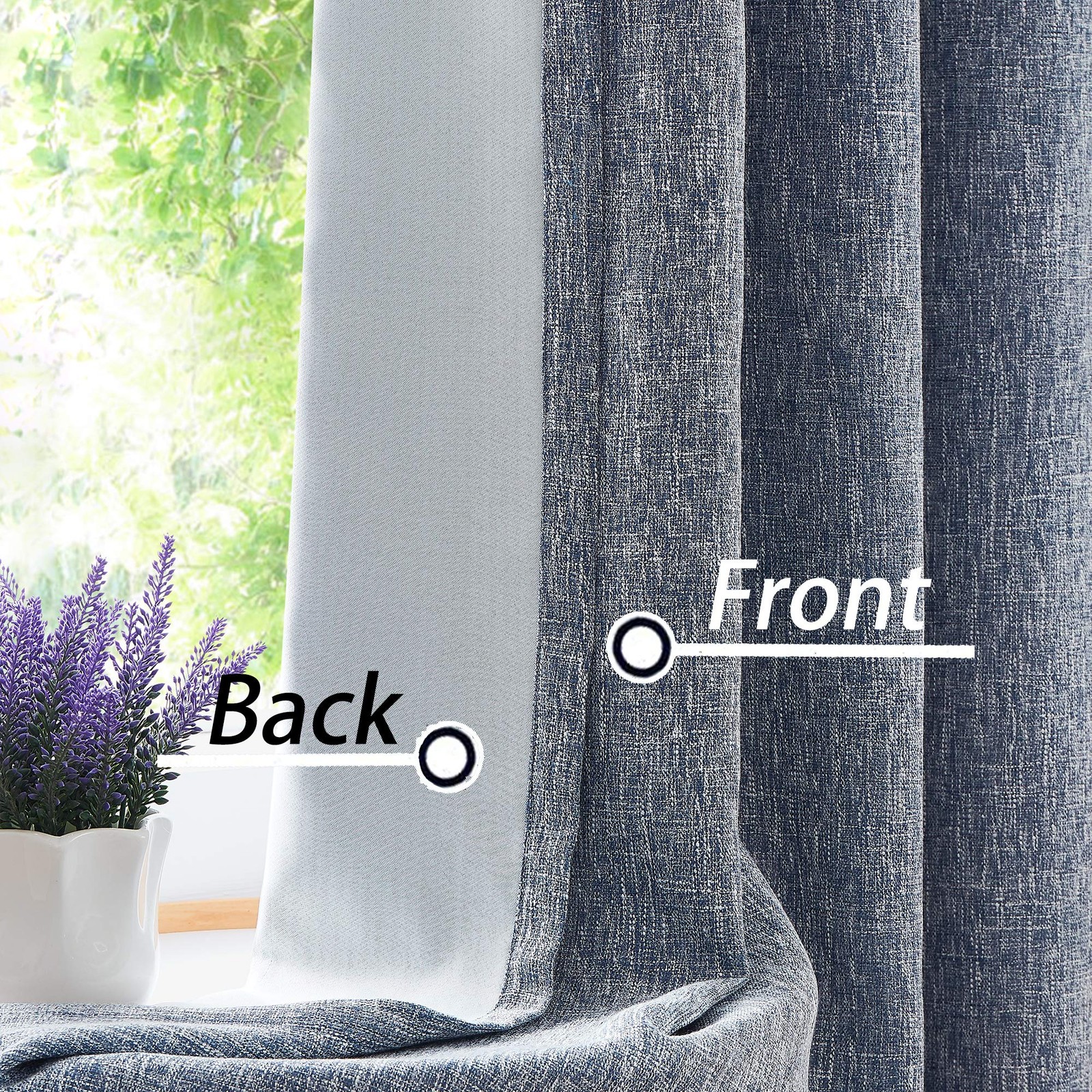 Central Park Navy Solid Full Blackout Curtain Heavy Linen Texture Window