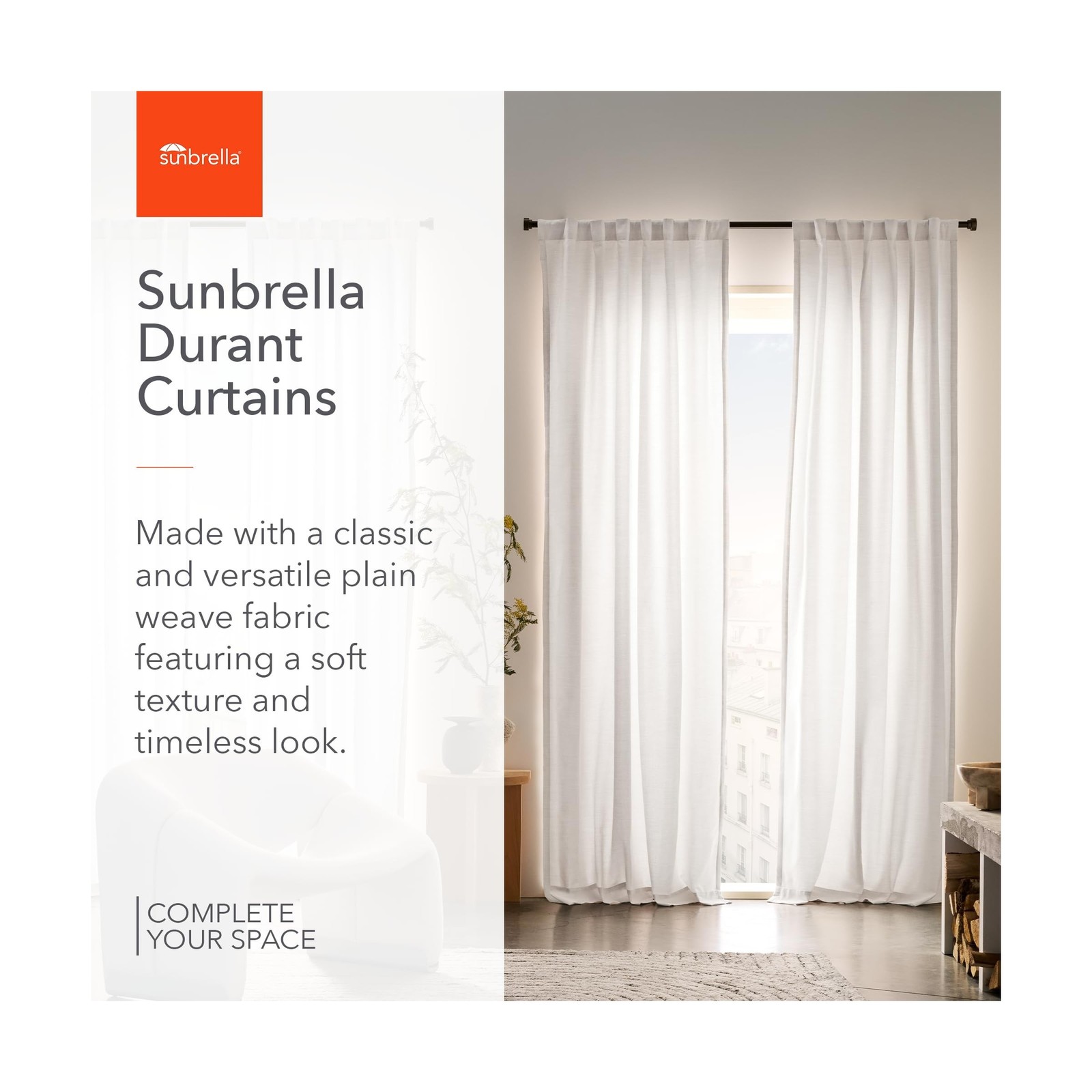 Sunbrella Durant Light Filtering Curtains | 50 in. W X 96 in. L | White | Fad…
