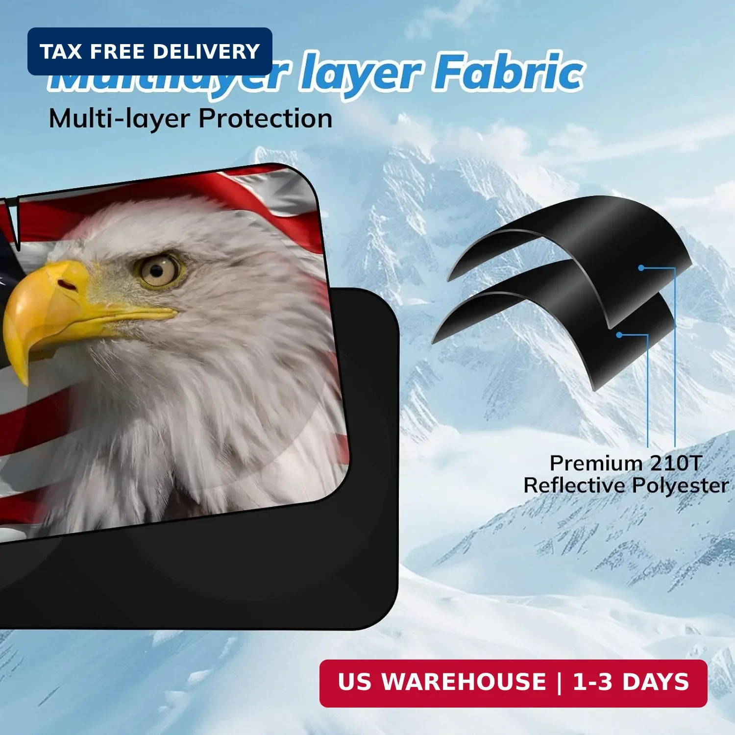 Windshield Sun Shade New American Eagle Flag USA Patriotic Design – Folding Car