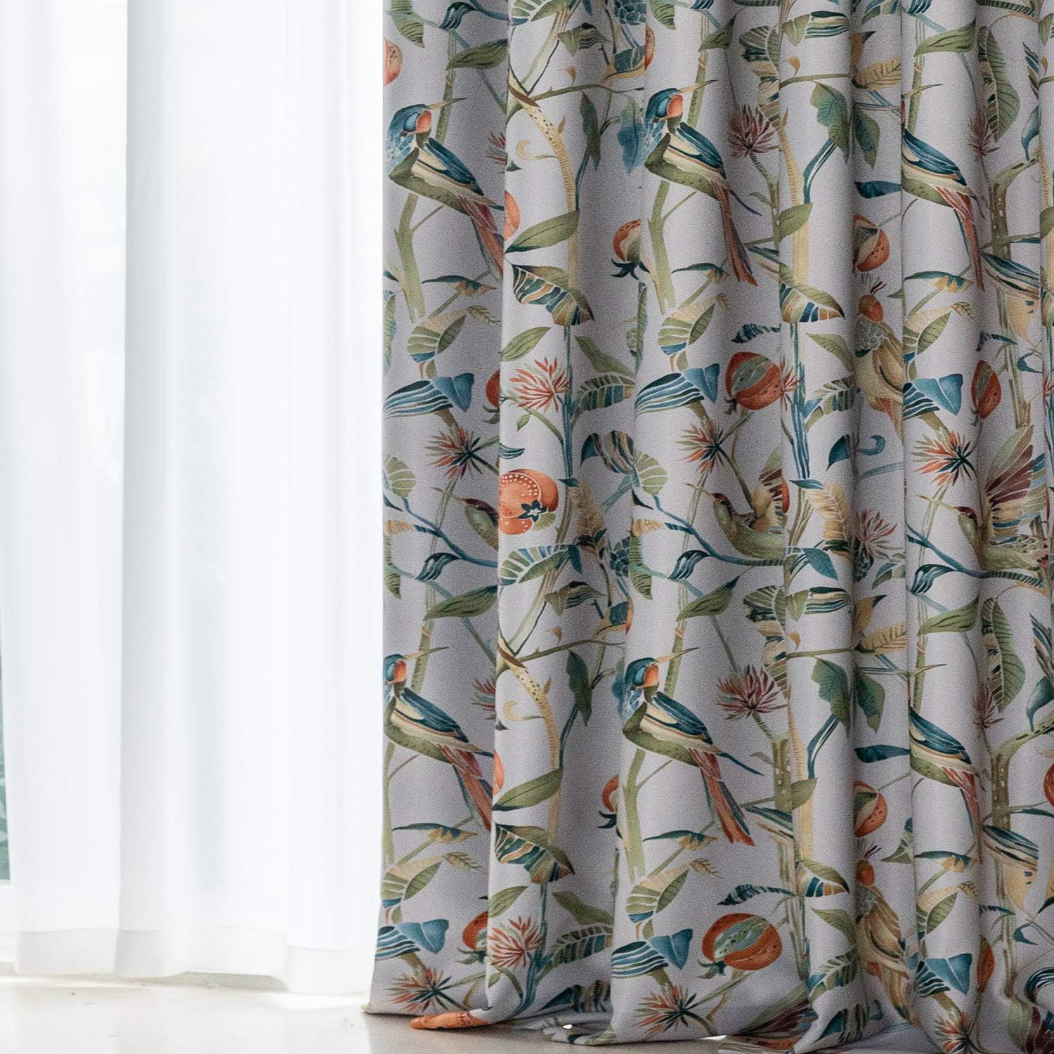 Bird Pattern Cafe Tier Curtains & Drapes Set for Small Windows