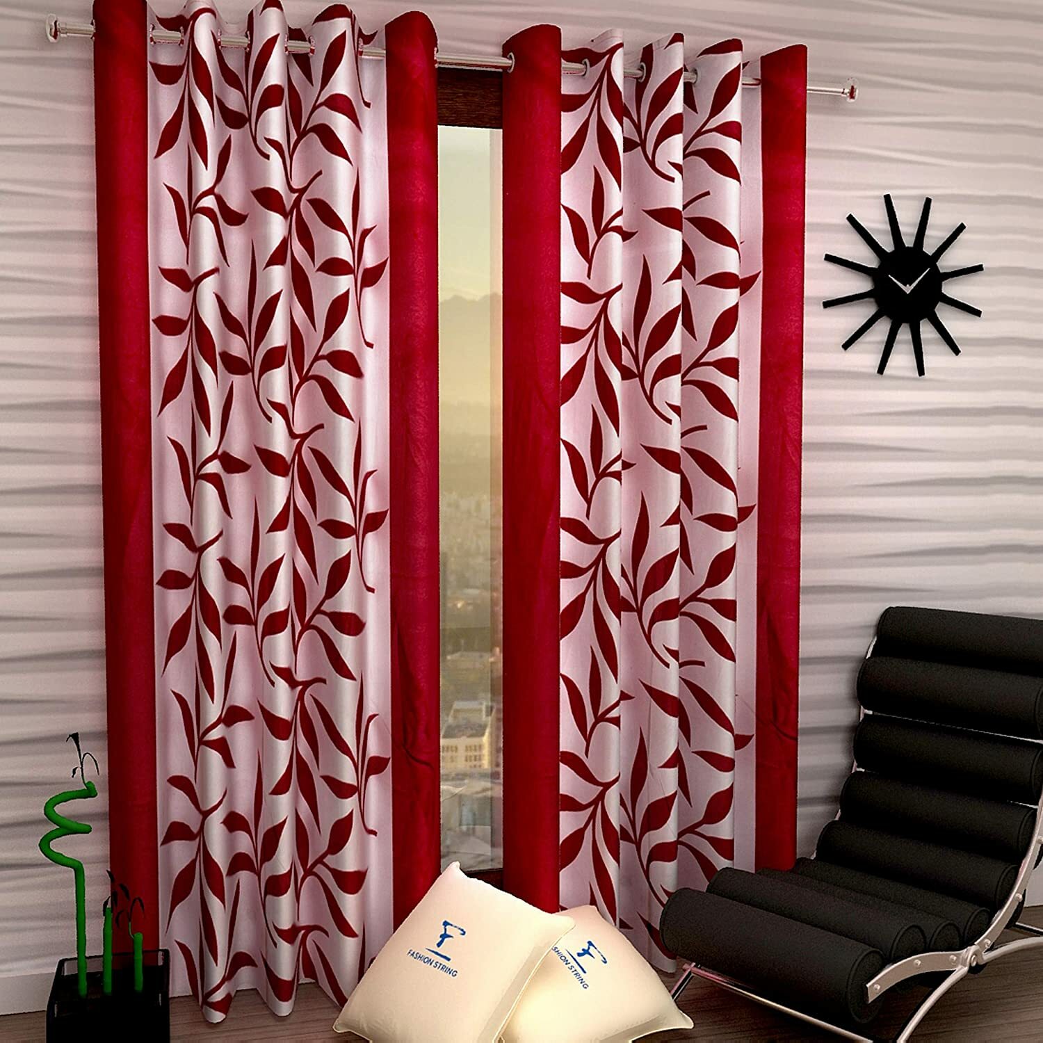 New 2 Piece Eyelet Polyester Door Curtain Set – 7 feet Maroon