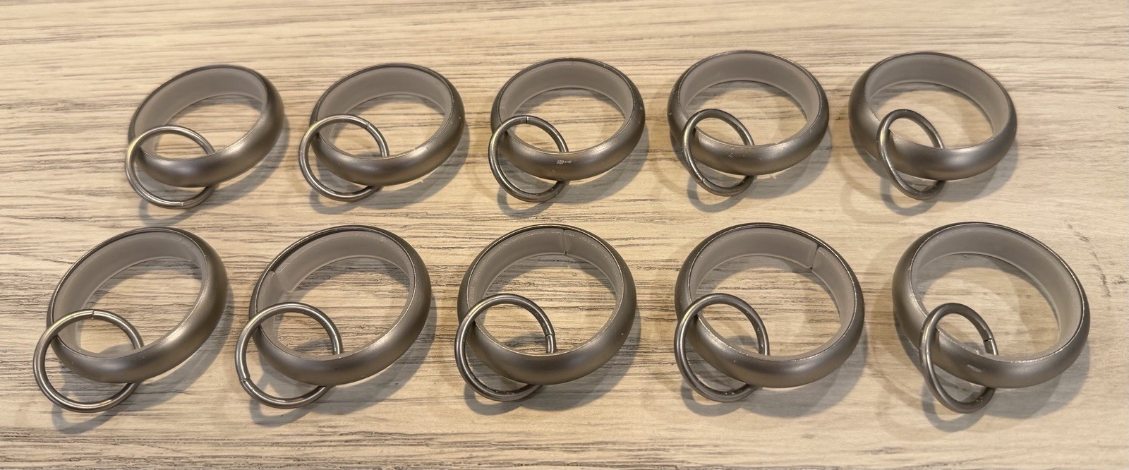 10 Pottery Barn Double Ring Curtain Rings Quiet Glide SMALL .75″ PEWTER NEW