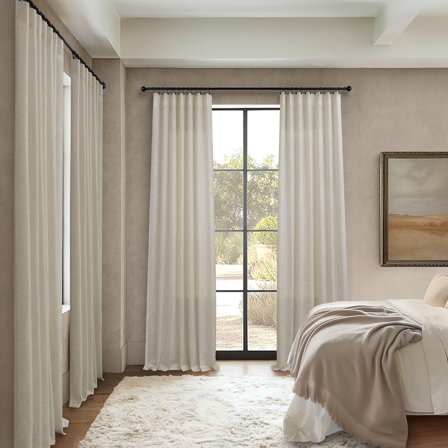 Neutral Earth Tone Linen Drapes 96″ for Living Room – 2 Pack