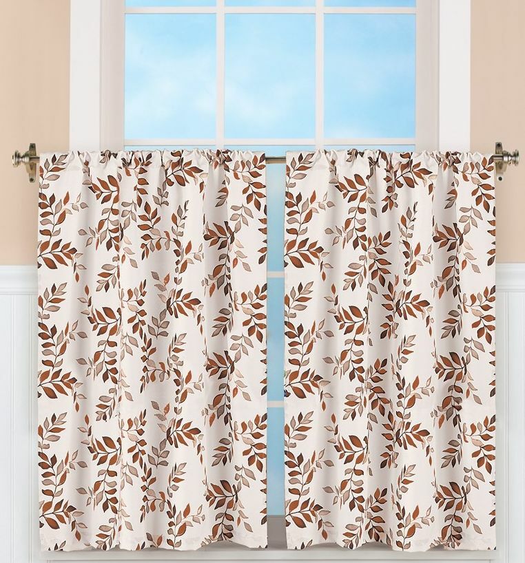 Set of 2 Printed Kitchen Tiers (29″ x 36″) (no Swag Valance) BROWN LEAVES, CE