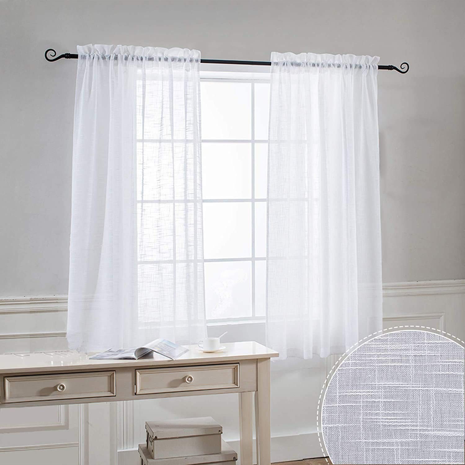 Cozynight White Sheer Tier Curtains – 45 inch 36″W x 45″L (Pack of 2),