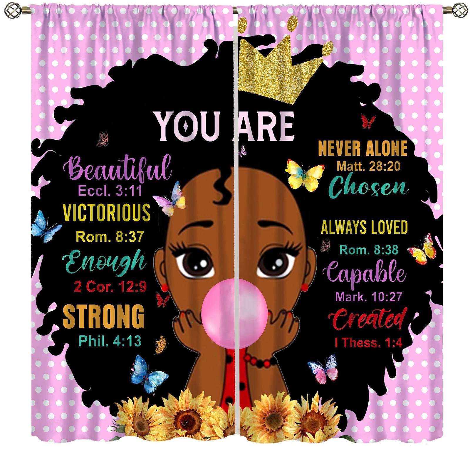 African Black Girl Curtains for ,Cartoon Fantasy Pink Cute Princess Crown But…