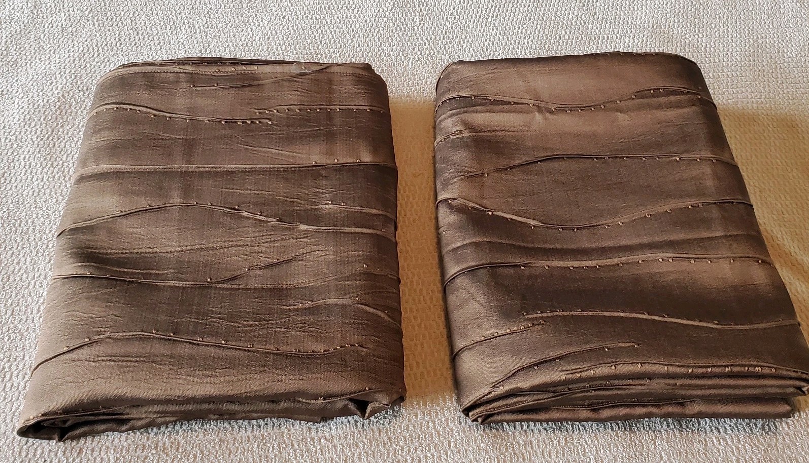 Brown Satin Tectured Grommet Curtain Panels X2 NWOT 52×84 Lightweight Unlined