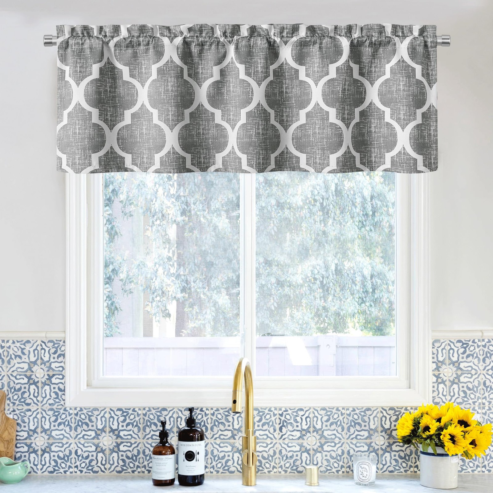Beauoop Lattice Blackout Window 50″W x 18″L (Pack of 1), Rod Pocket | Grey