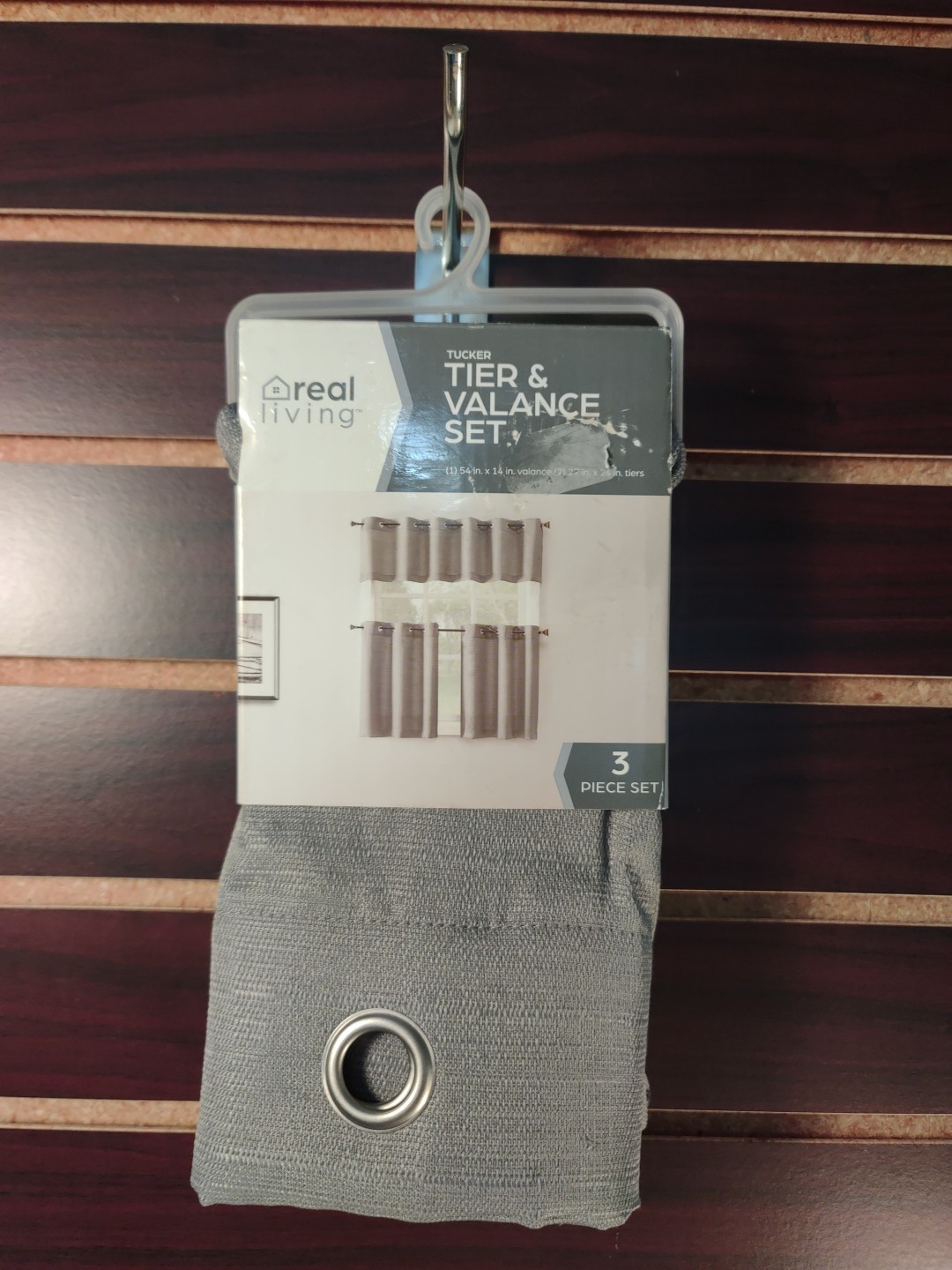 Living Colors Tier & Valance 3 Piece Set 1 Valance & 2 Tucker Tiers Grey NWT