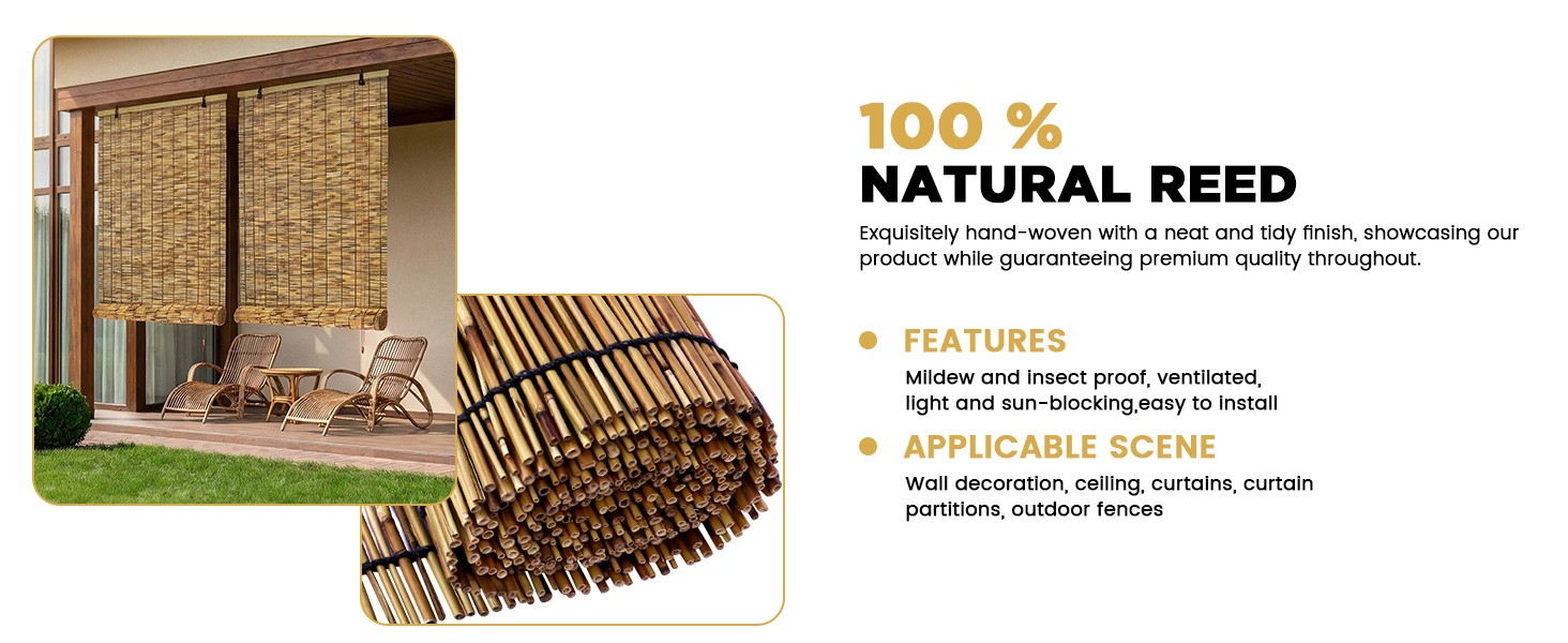 Outdoor Blinds Roman Shades for Windows Bamboo Roller Shades for Patio Porch