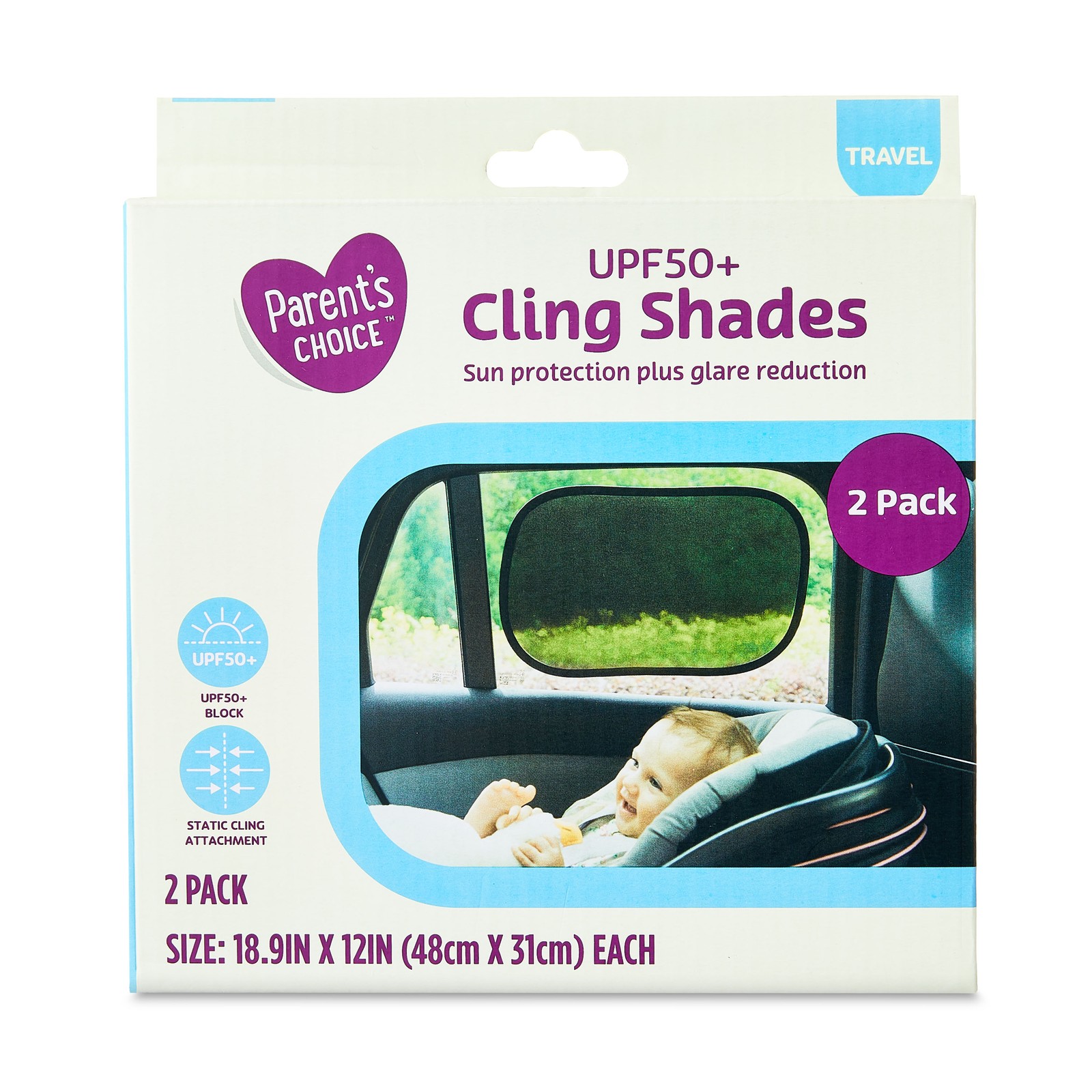 Baby Car Window Cling Shades UPF 50+ Universal Fit Blocks Heat UV 2 Pack Black
