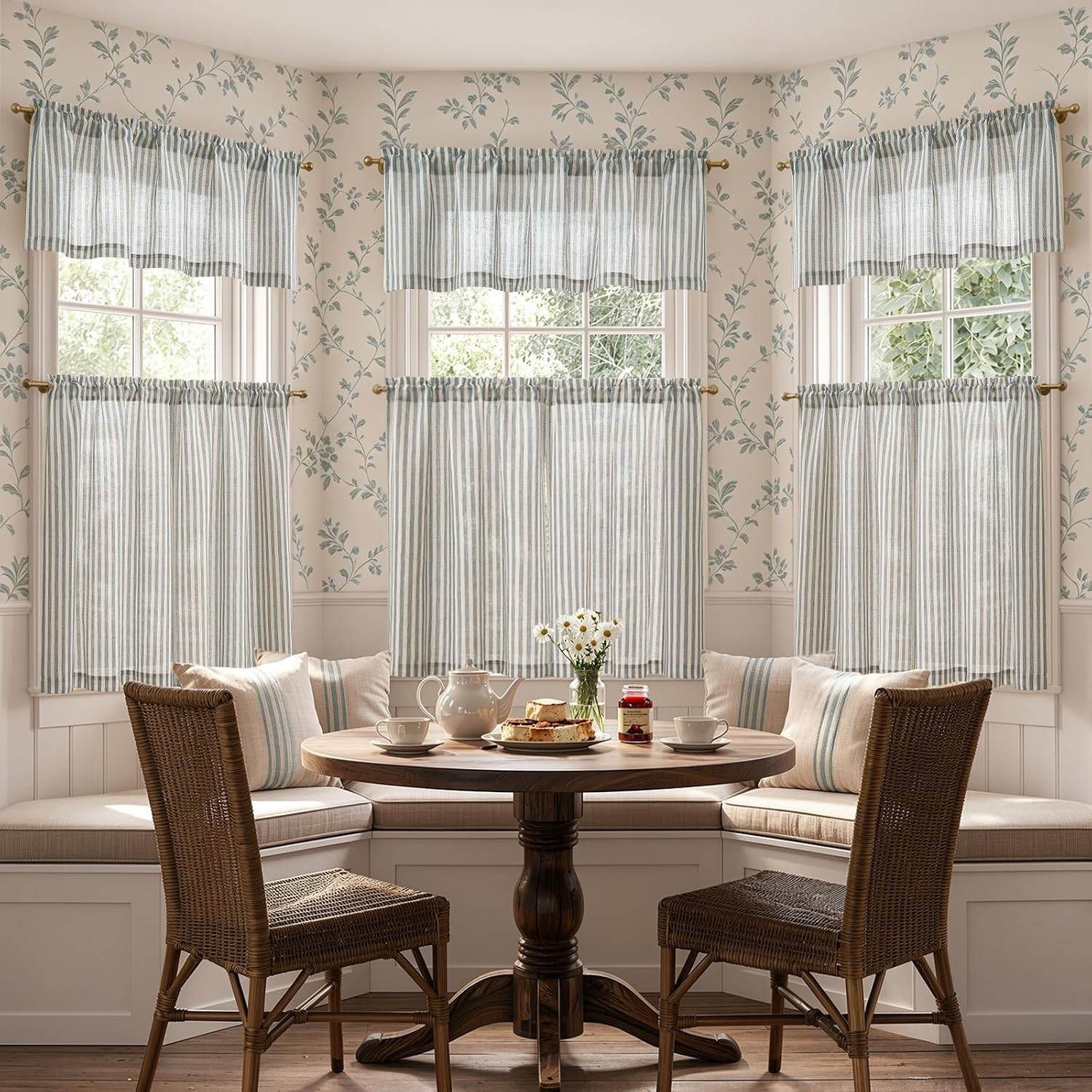 Kitchen Curtains and Valances Set Striped Tier Curtains Ticking Stripe Linen Cu