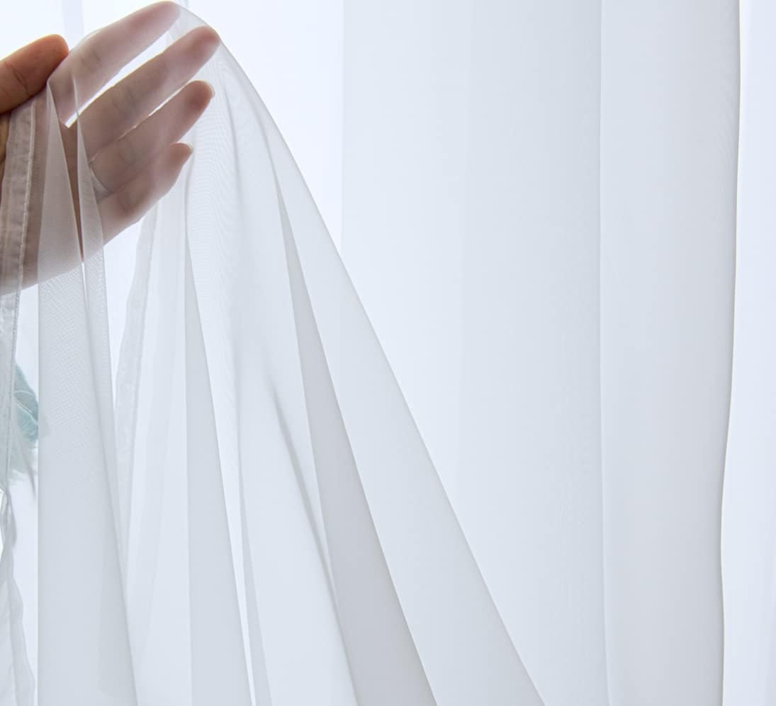 Cortinas blancas transparentes PI de 84 pulgadas de largo, gasa sólida