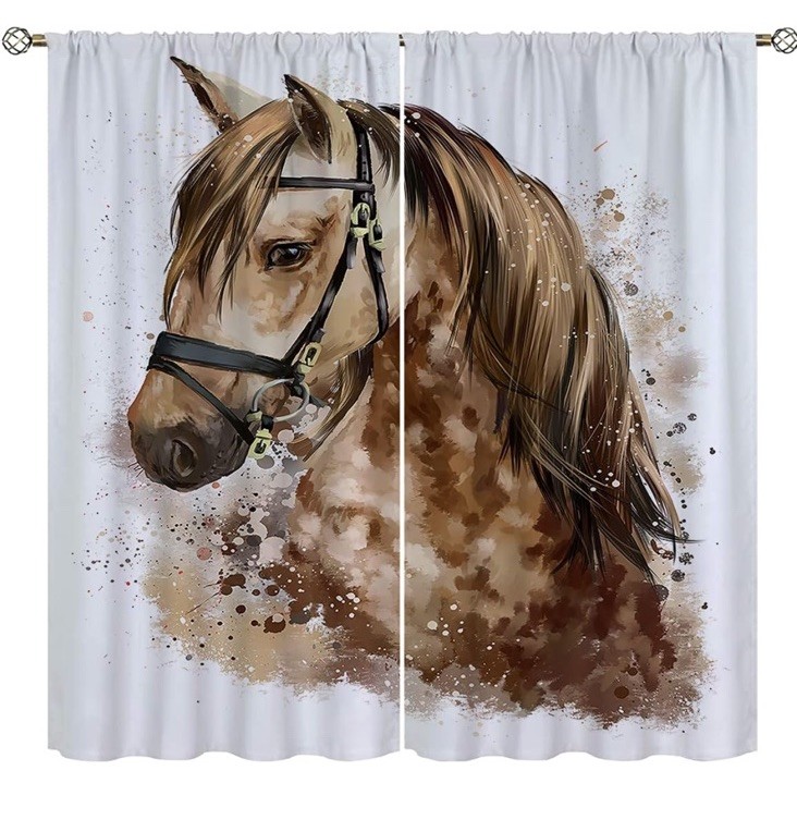 Horse Blackout Curtains for Home Decor,Black White Horses Herd Run 63 By 63 S9