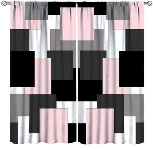 Pink and Black Curtains Gray White 21″W x 45″L (Pack of 2) Geometric-19
