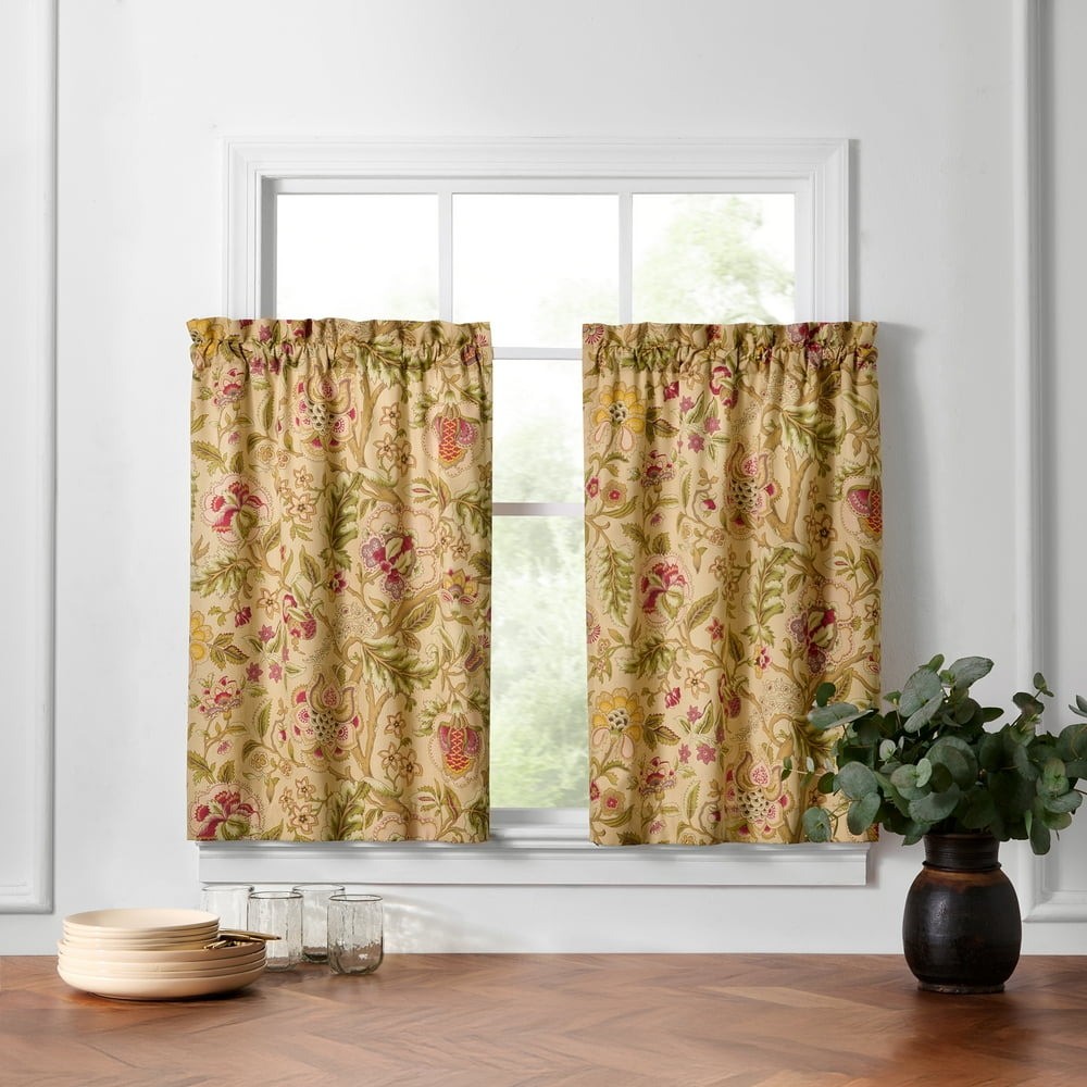 Waverly Imperial Dress Cafe Tier Curtains 26″x24″ Antique Floral Pair Cotton