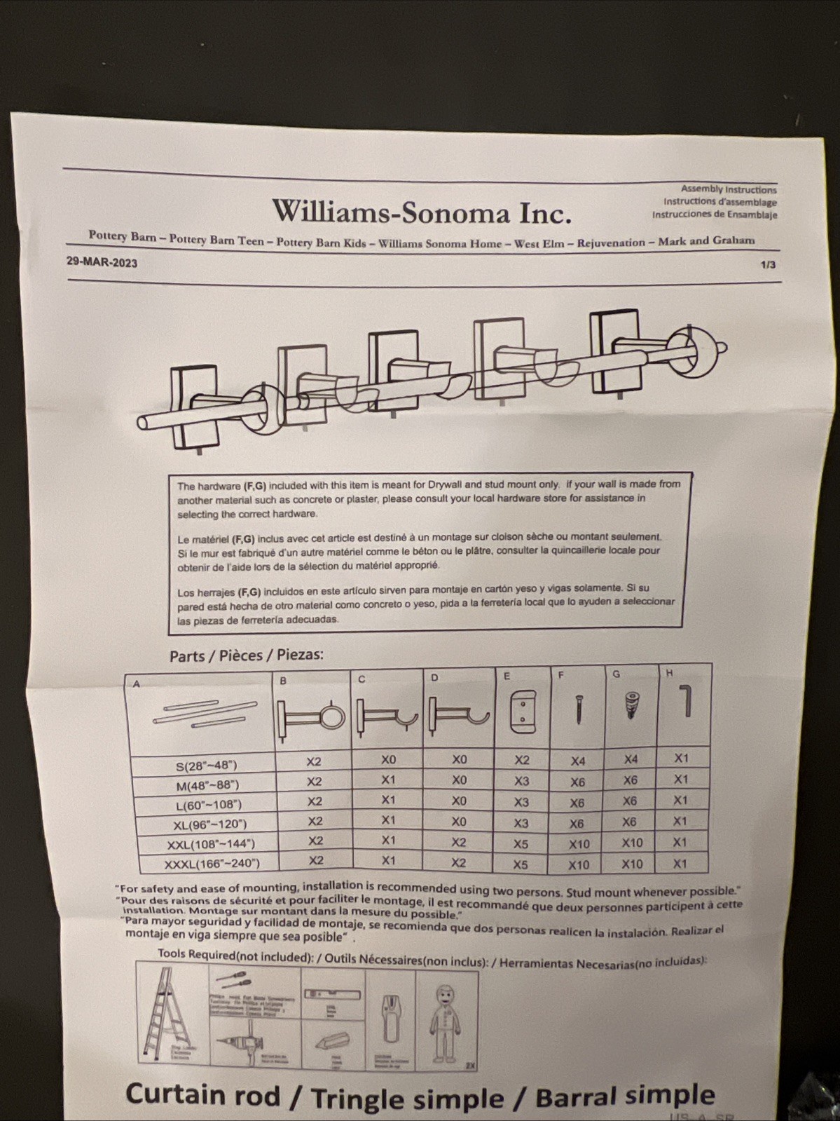 #2 William Sonoma Curtain Rod Wall Bracket Black 1.3″ Diameter*ROD NOT INCLUDED*