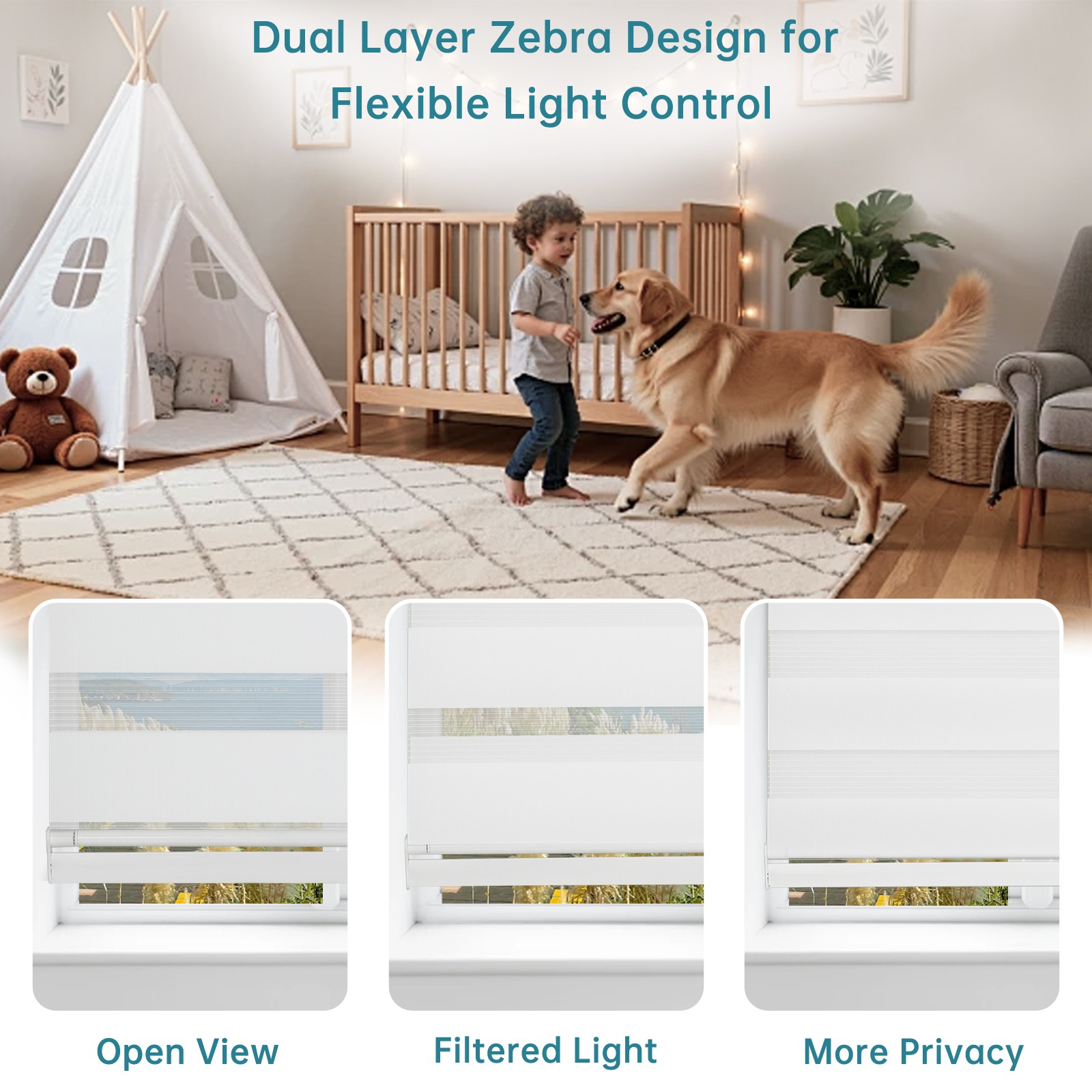 Horizontal Window Shade Blind Zebra Dual Roller Blinds Curtains,Easy to Install