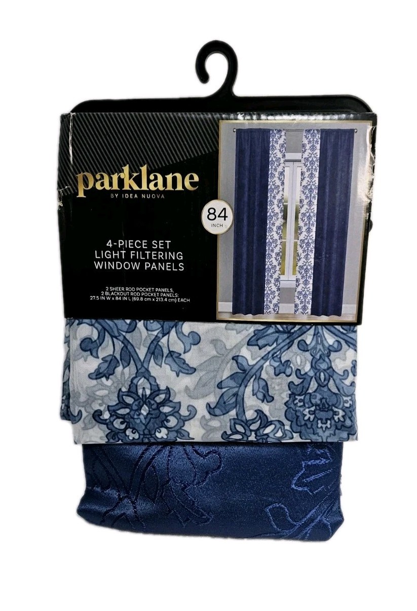 Parklane Idea Nuova 4 Piece Set Blackout Window Panels 27.5x84in Blue/floral