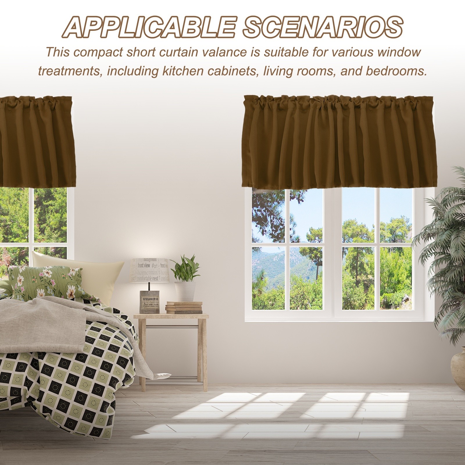 Window Valance 52 x 18 Inch Valance Curtains for Windows Bedroom Dark Brown