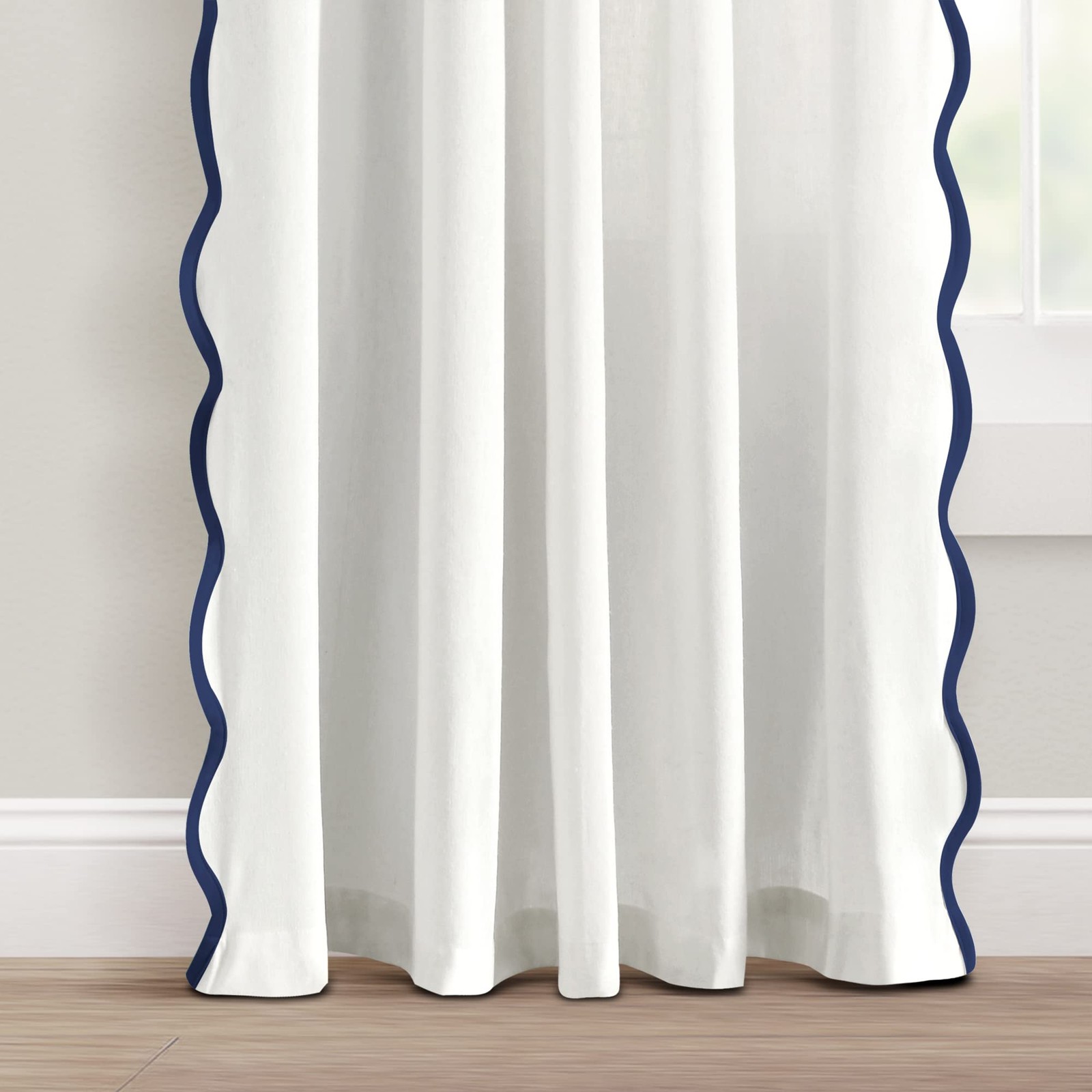 Coastal Chic Scallop Edge Window Curtain Panel Pair 52 W X 84 L Navy W