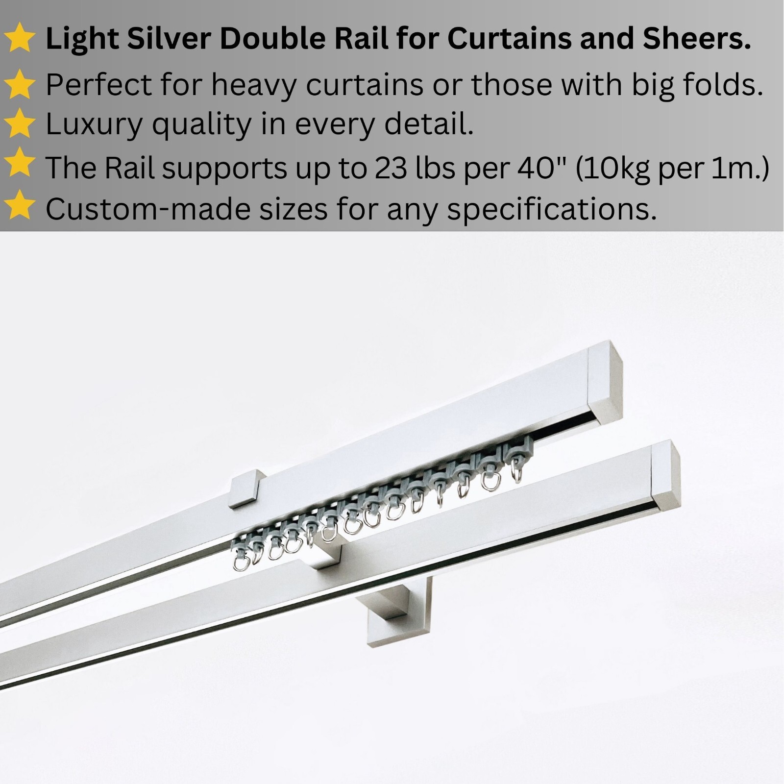 Premium Silver Double Curtain Rail – Heavy-Duty, Wall Mount, Custom Sizes