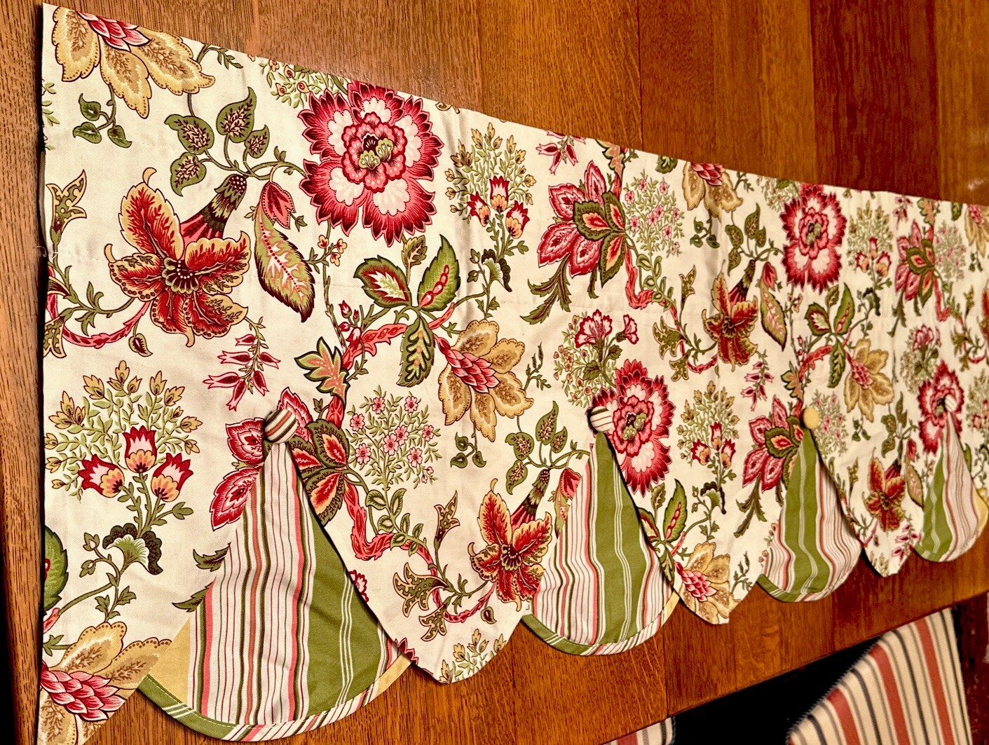 Waverly Valance Navarra Raspberry Floral Striped Tiered Rod Pocket 54”x 18.5”