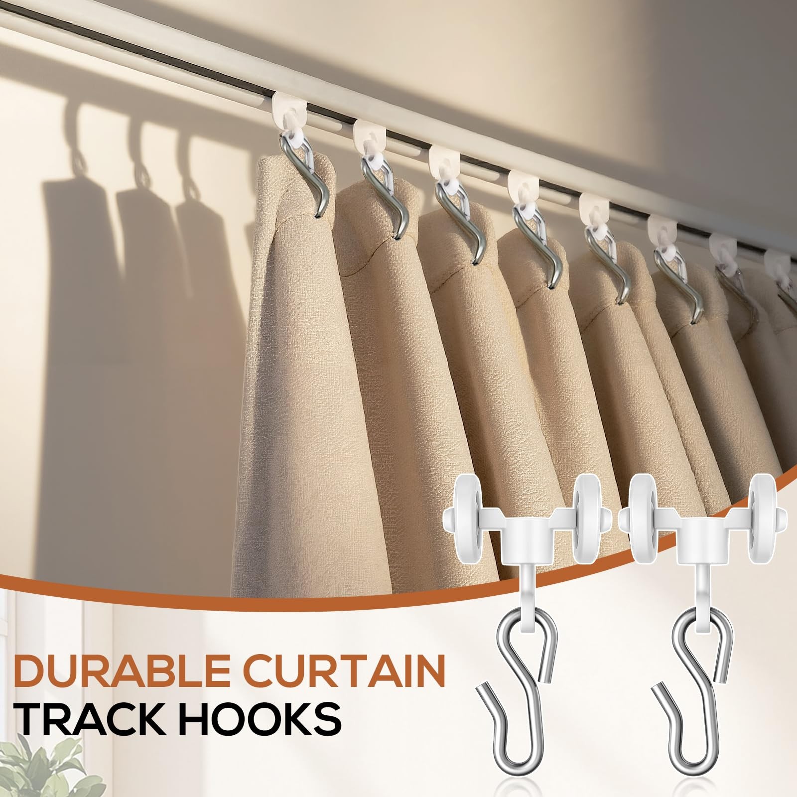 50 PCS Curtain Track Hooks Straight Curved Ceiling Rollers Carriers Drapes
