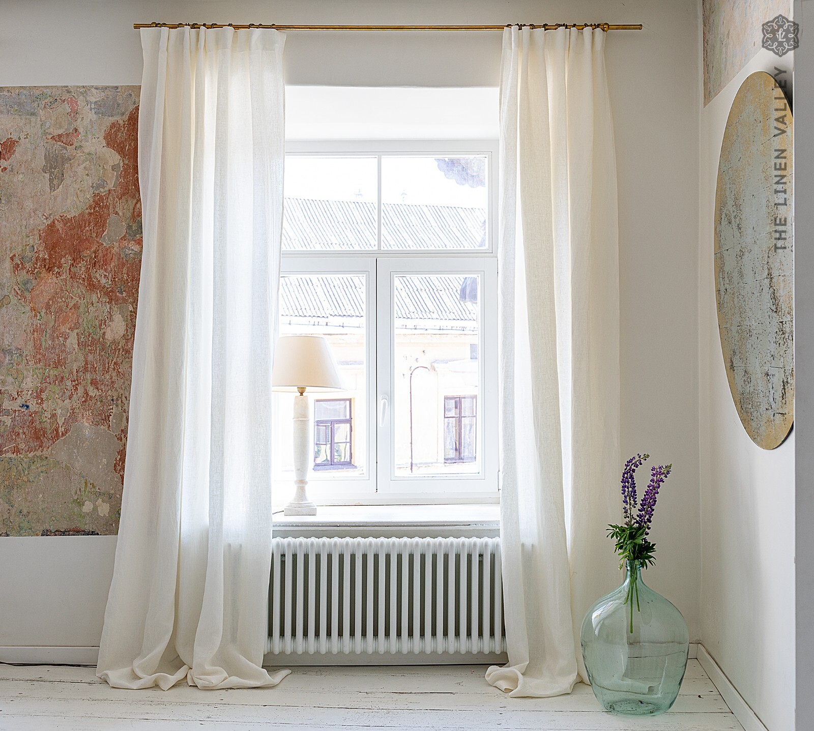 Off White Linen Curtain with Multifunctional Tape – Ivory White Linen