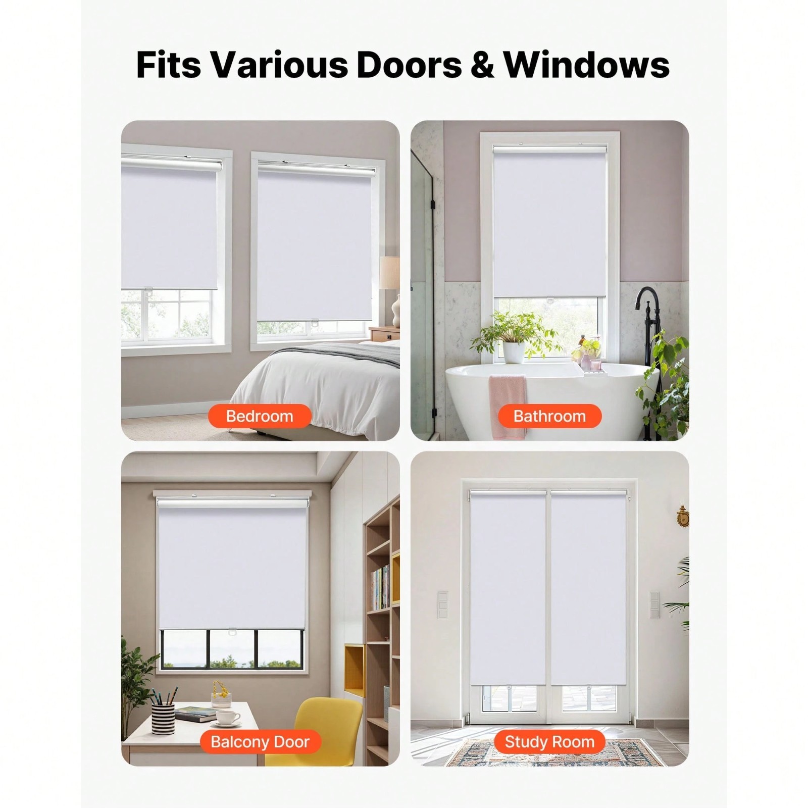 34×72 Cordless Blackout Roller Shades Thermal Insulated Window Blinds