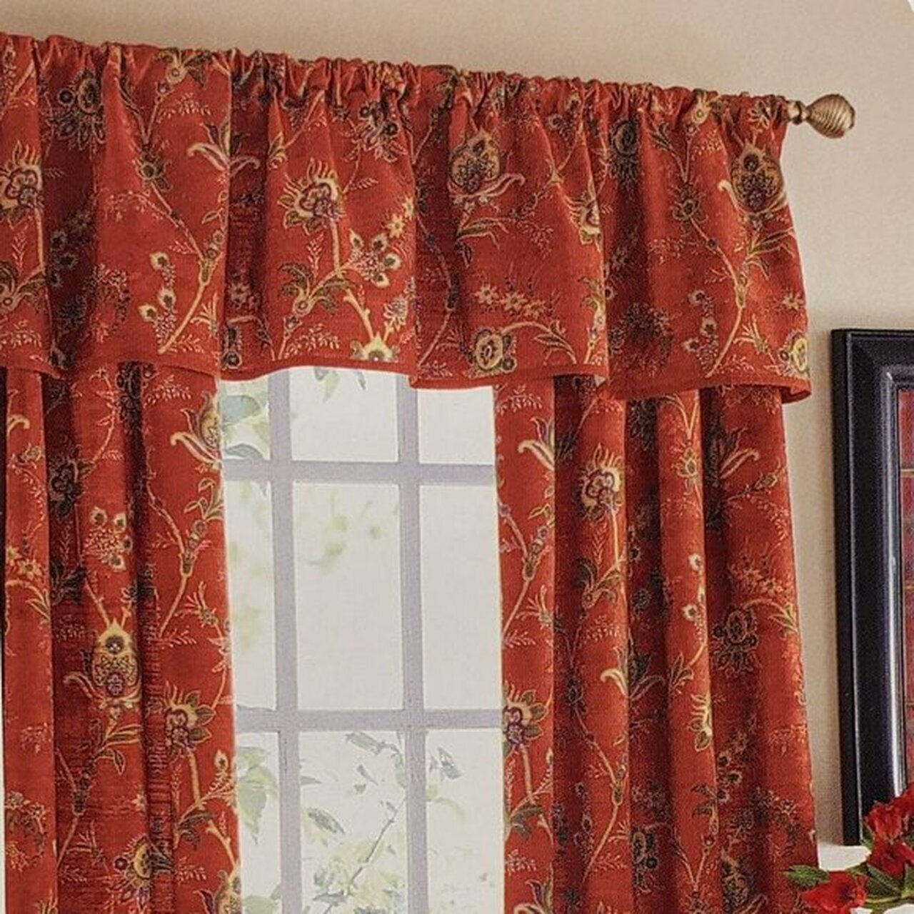 Cindy Crawford Matera Vine Tailored Valance JC Penney Floral Lined Paprika RED