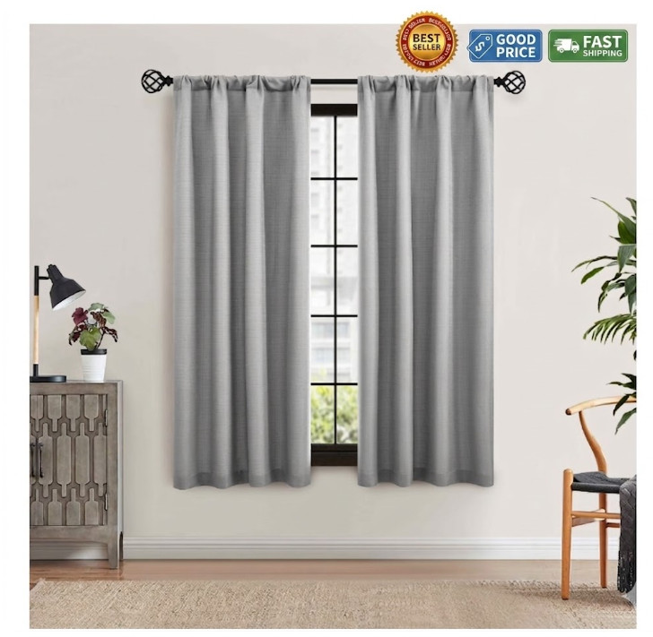 Southport Textured Curtain Panels Set of 2 Grey 40×63 Light Filtering