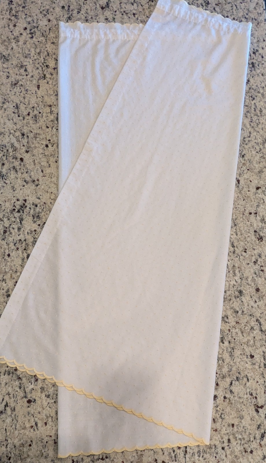 Set of 4 Handmade Swiss Dot Curtain Panels White&Yellow 51″ LONG X 73″ WIDE