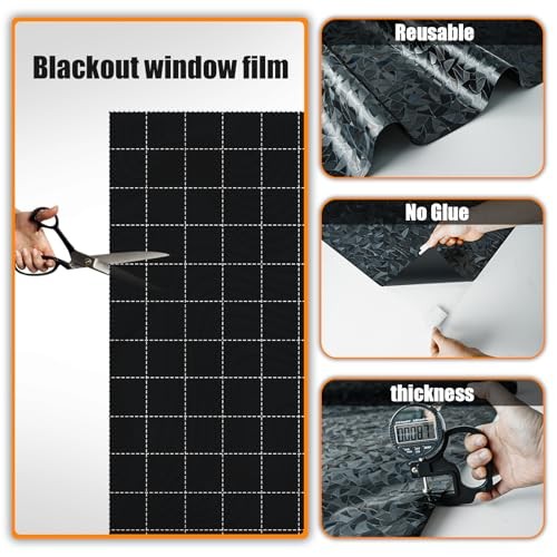 QHY Sunshine Total Blackout Window Film 17.5 in X 78.7 in Black Rainbow