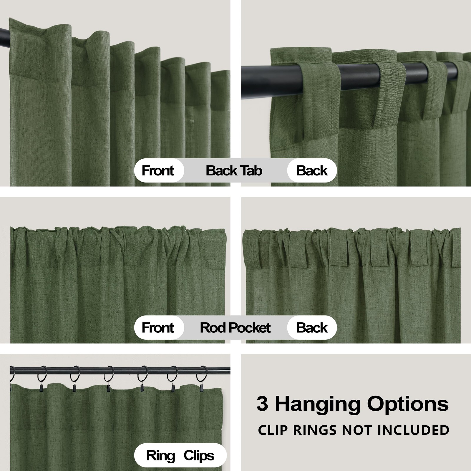 Olive Green 45Inch Short Curtains Back Tab Rod Pocket Kitchen Set, 2 Panels