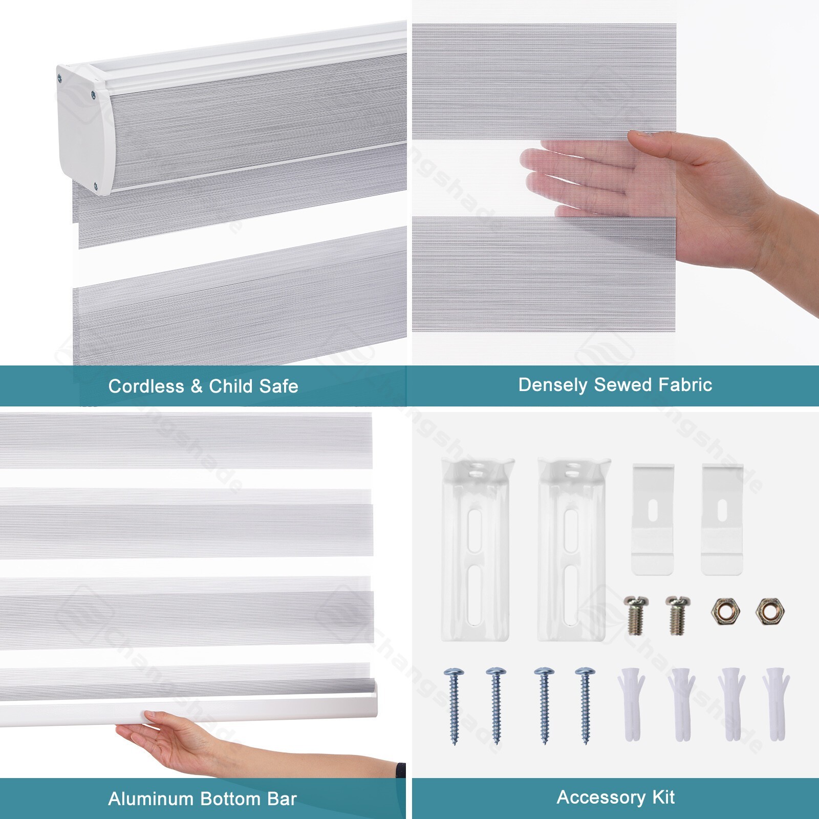 CUSTOM SIZE Cordless Window Shade Zebra Blind Light Filtering Dual Roller Blinds