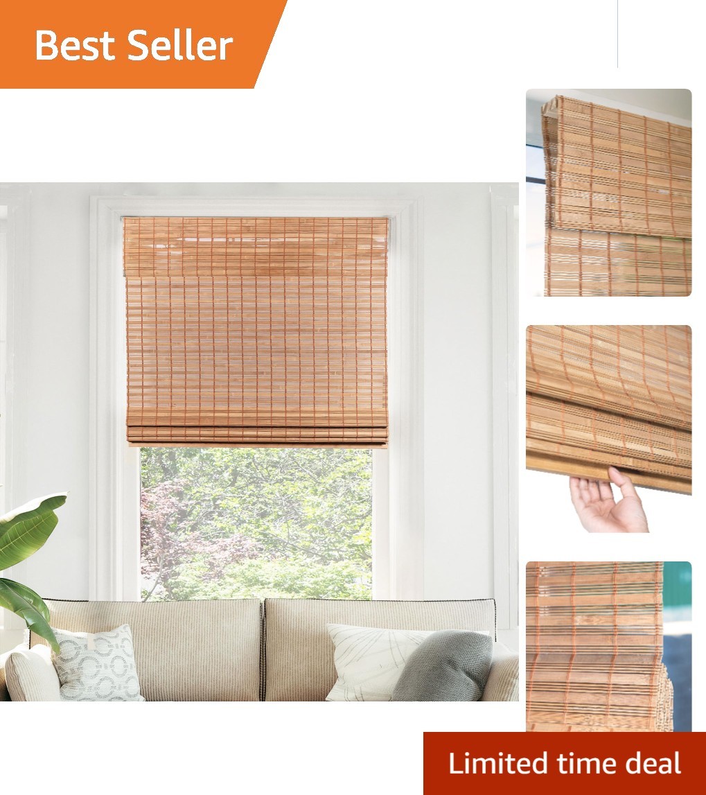 Elegant Squirrel Brown Bamboo Roman Shades – Light Filtering Cordless 34.5×74