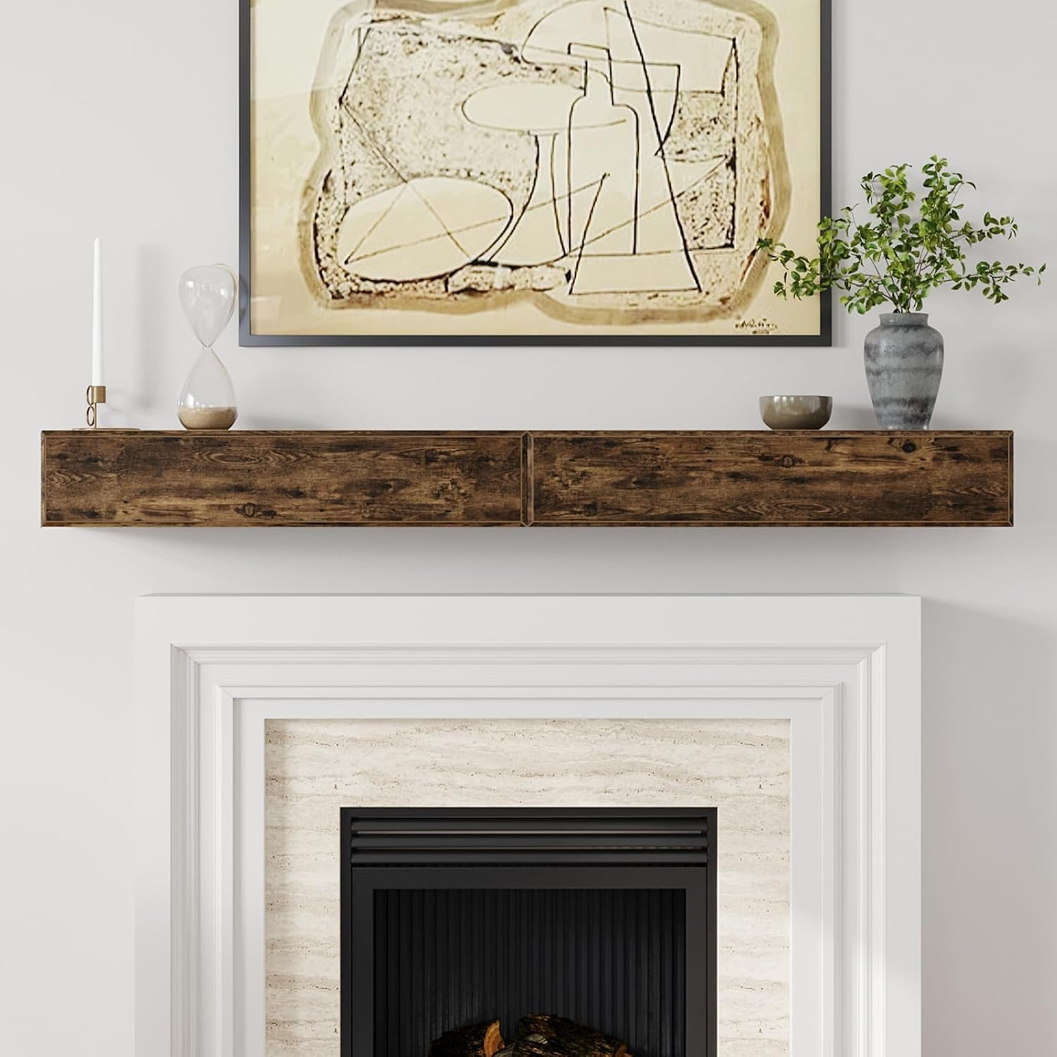 72″ Rustic Floating Mantel Shelf with Hidden Storage – Brown MDF