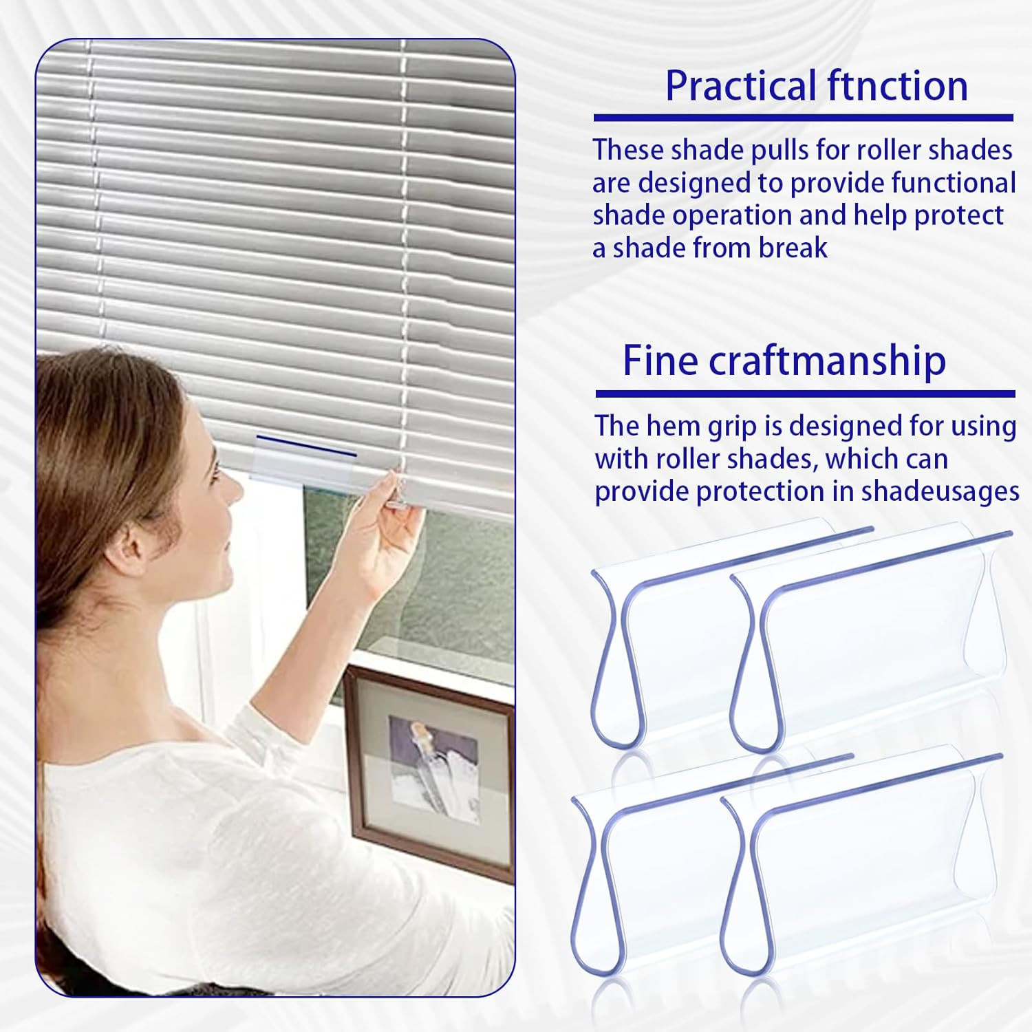 4 Pieces Clear Window Shade for Roller Pull down Roller Shades Handle Blinds for