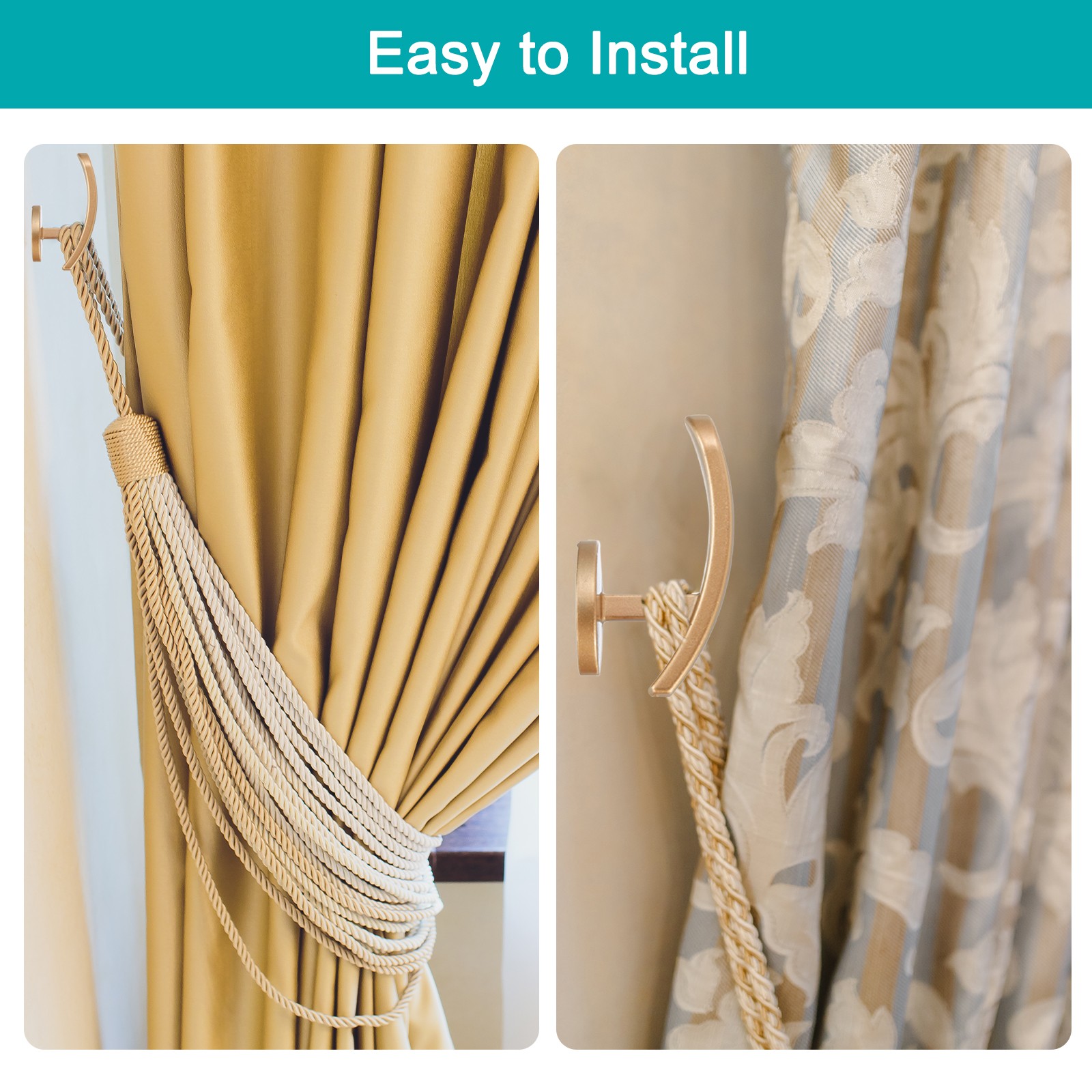 4Pcs Aluminum Alloy Wall Mounted Curtain Holdback Drapery Holder Hook Silver