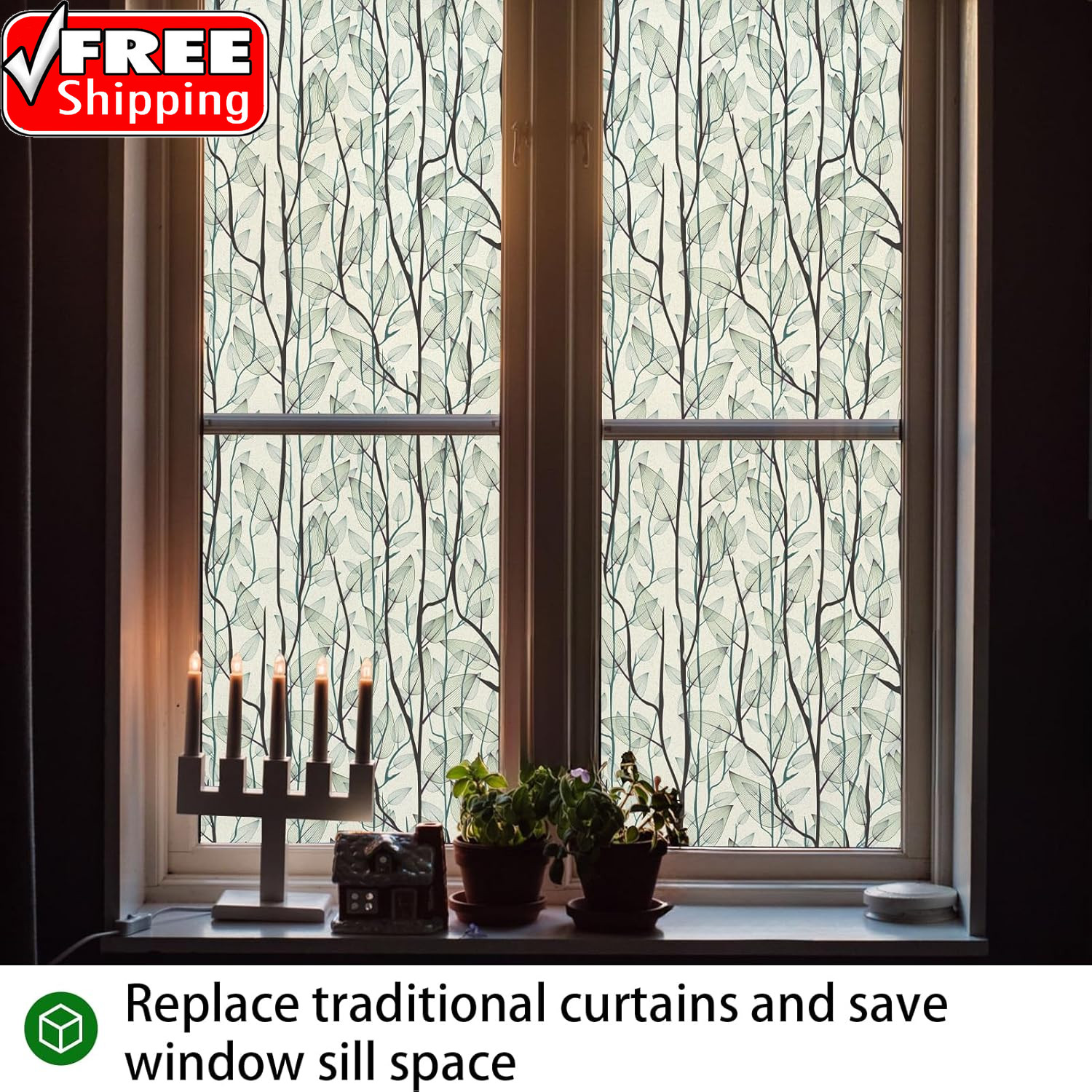 Window Film Privacy with Installation Tools, Decorative Stained Glass Window Cli