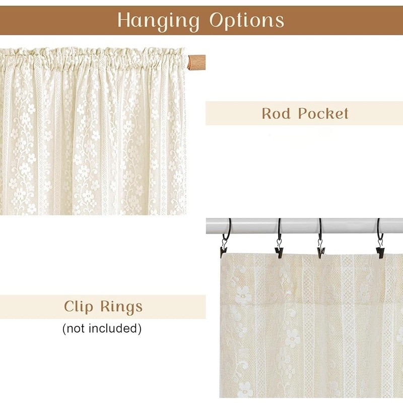 Double Layer Kitchen Curtains Lace Linen Tieback Panels Light Filtering Privacy