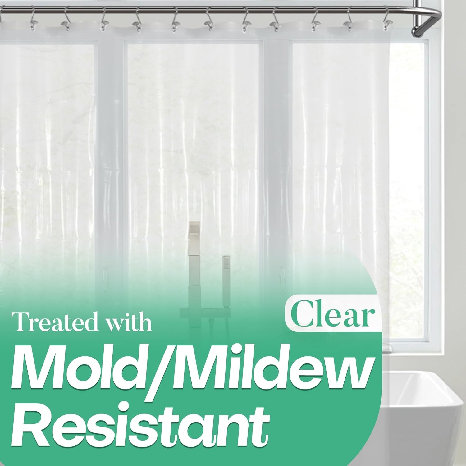 Mrs Awesome 72×72 Clear PEVA Shower Curtain Liner Waterproof With 3 Weighted